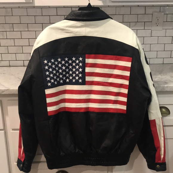 AMERICAN HIDE & Leather Other - American Hide & Leather USA Leather Jacket Bomber Motorcycle Patriotic Varsity M